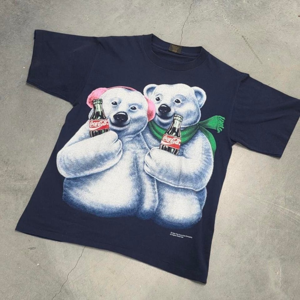 Vintage 90s Coca Cola Polar Bear navy cotton t-shirt GF and BF